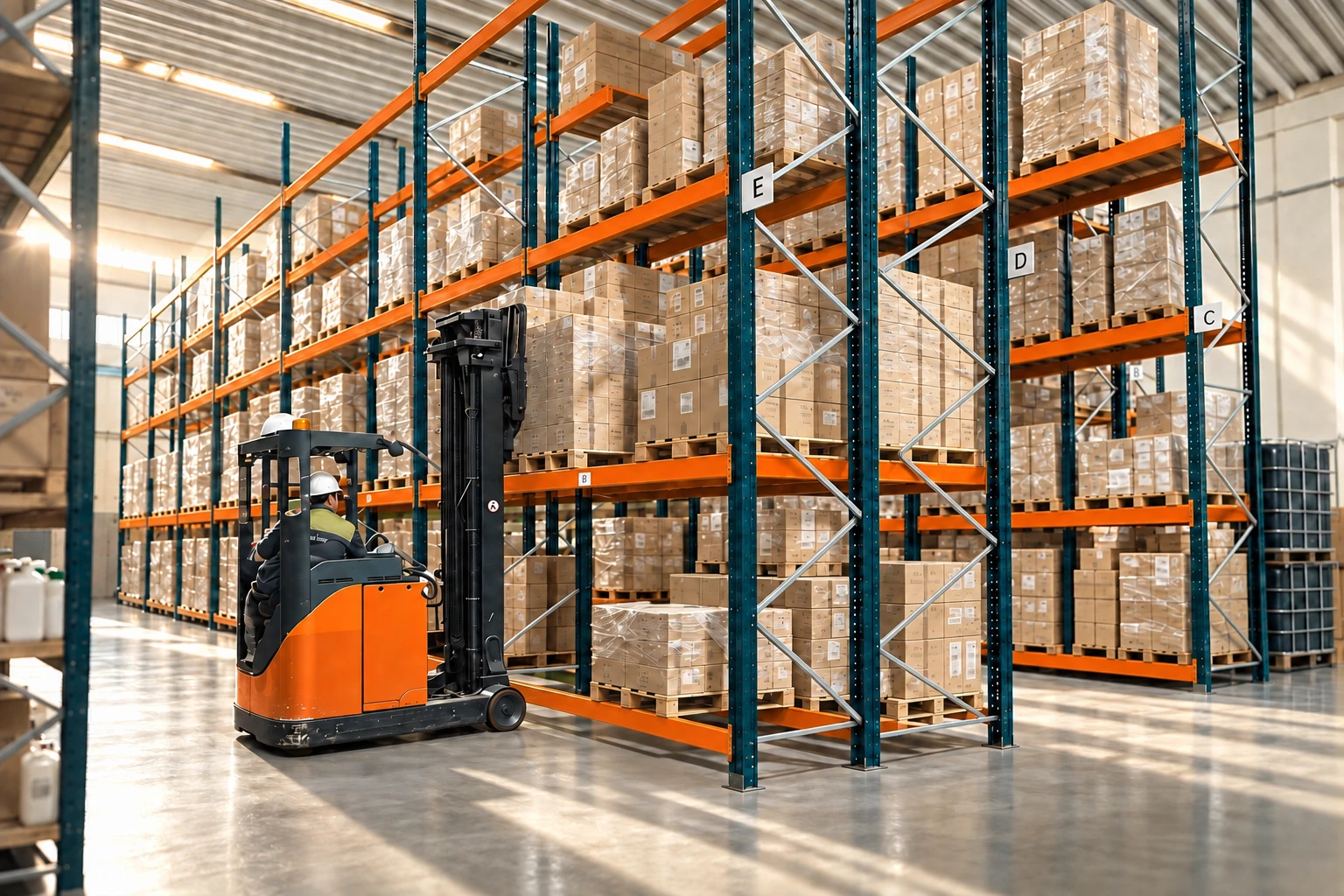 Visual inspired by System66 storage: racking and pallets in natural light